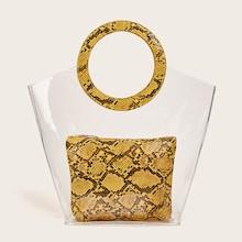 Romwe Clear Tote Bag With Snakeskin Inner Bag