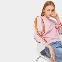 Romwe Contrast Rainbow Tape Sweatshirt