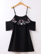 Romwe Cold Shoulder Flower Embroidery Dress