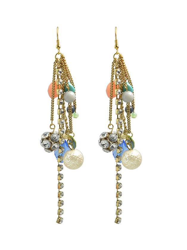 Romwe Latest Design Colorful Beads Rhinestone Long Chain Earrings