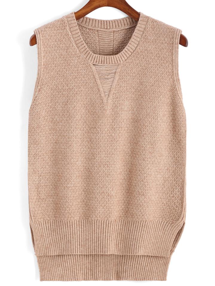 Romwe Dip Hem Apricot Sweater Vest