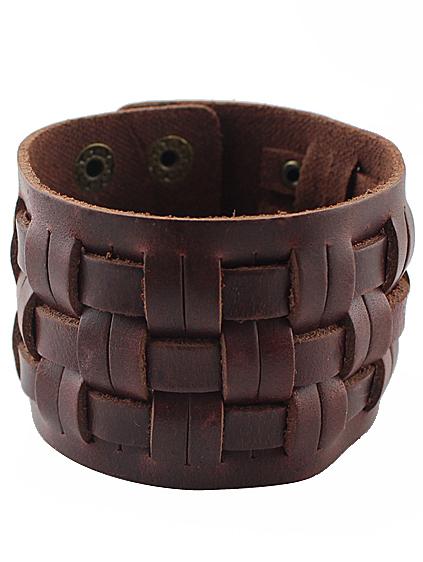 Romwe Brown Button Leather Bracelet