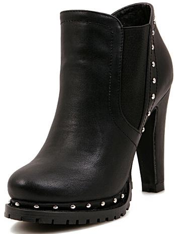 Romwe Black Platform With Bead Rugged High Heeled Boots