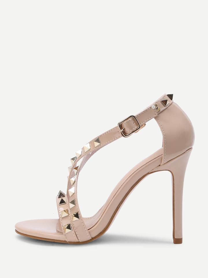 Romwe Rock Studded Decorated Criss Cross Stiletto Heels