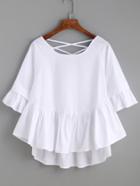 Romwe White Crisscross Back Ruffle Top