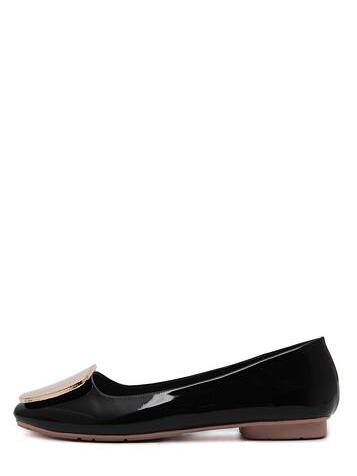 Romwe Black Patent Leather Square Metal Buckle Flats
