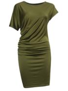 Romwe Olive Green Asymmetric Sleeve Ruched Banded Hem Dress