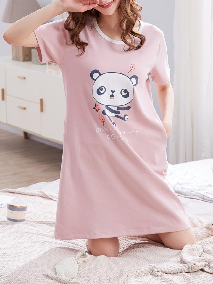 Romwe Panda & Letter Print Night Dress