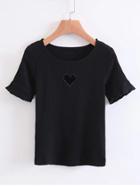 Romwe Heart Pattern Ribbed Knit Tee