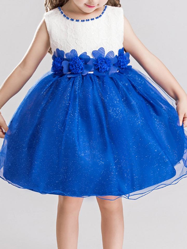 Romwe Lace Embroidery Beaded Floral Belt Contrast Mesh Ball Gown