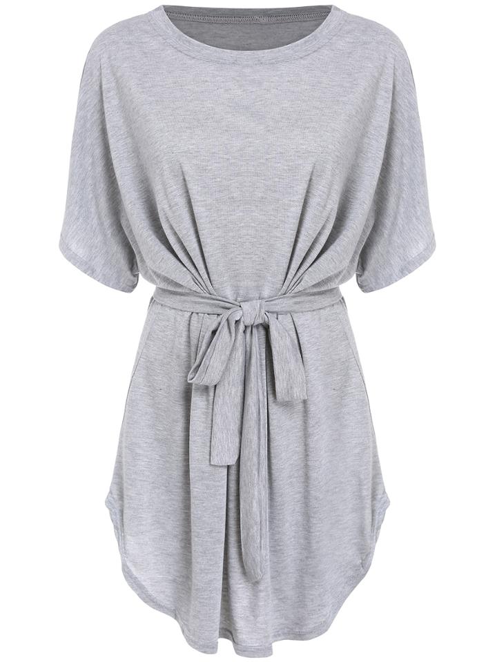 Romwe Short Sleeve Self-tie Dolman Dress