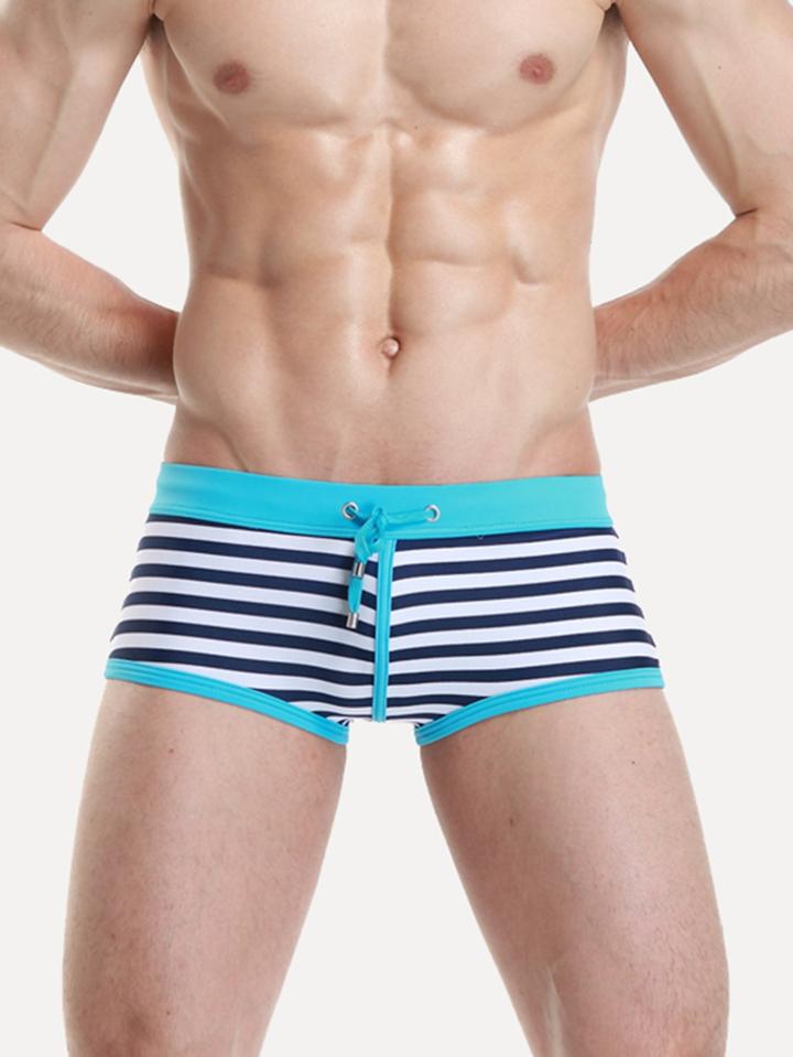 Romwe Men Contrast Stripe Drawstring Beach Shorts