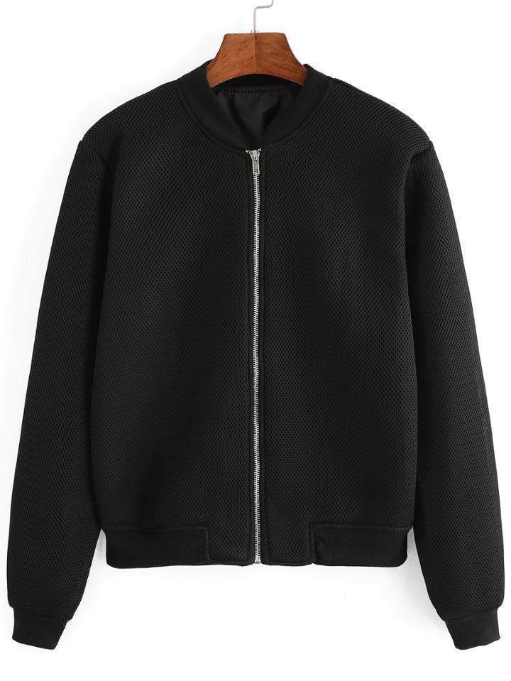 Romwe Zipper Black Bomber Jacket