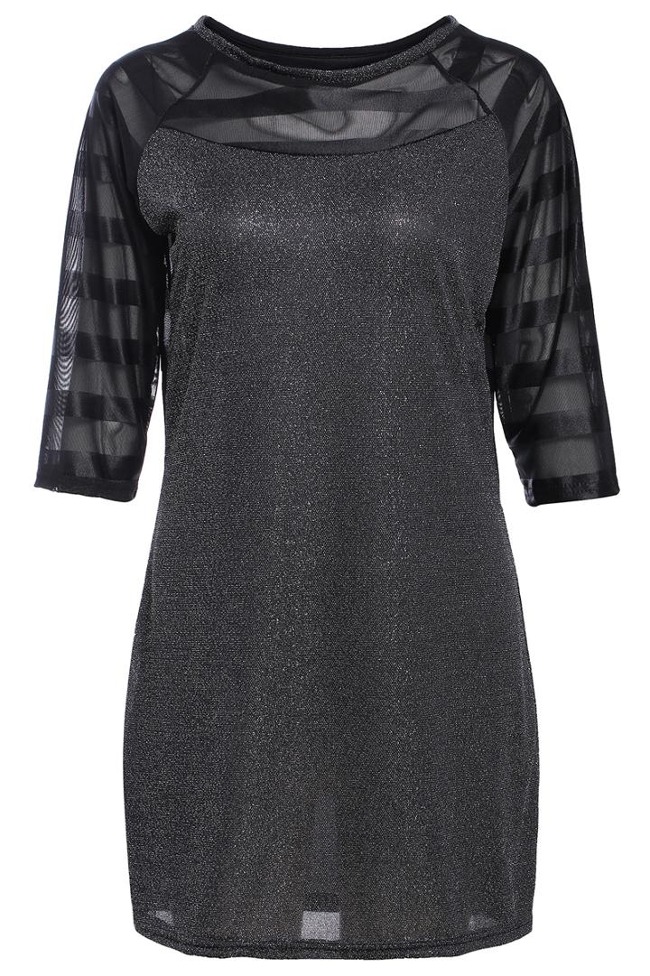 Romwe Sheer Mesh Striped Bodycon Dress