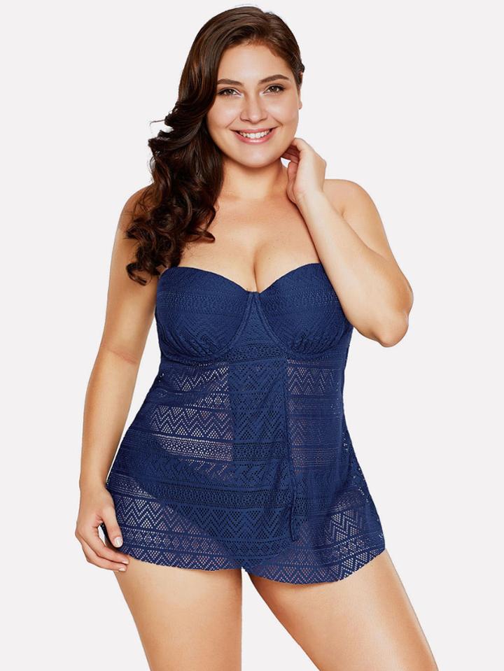 Romwe Cross Back Lace Tankini Set