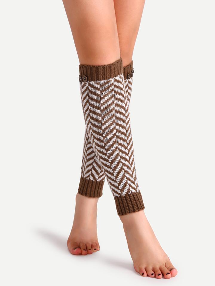 Romwe Dark Khaki Textured Button Knit Leg Warmers