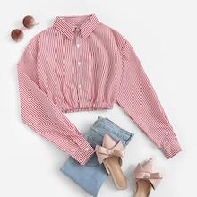 Romwe Striped Single Breasted Crop Blouse