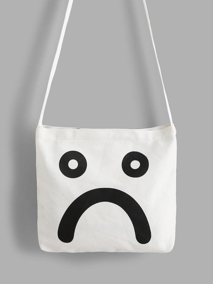 Romwe Two Tone Emoji Print Canvas Shoulder Bag