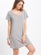 Romwe Grey Short Sleeve Hollow T-shirt Dress