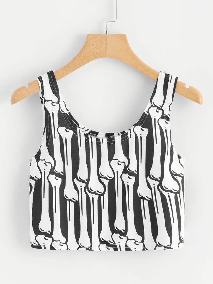 Romwe Bone Print Tank Top