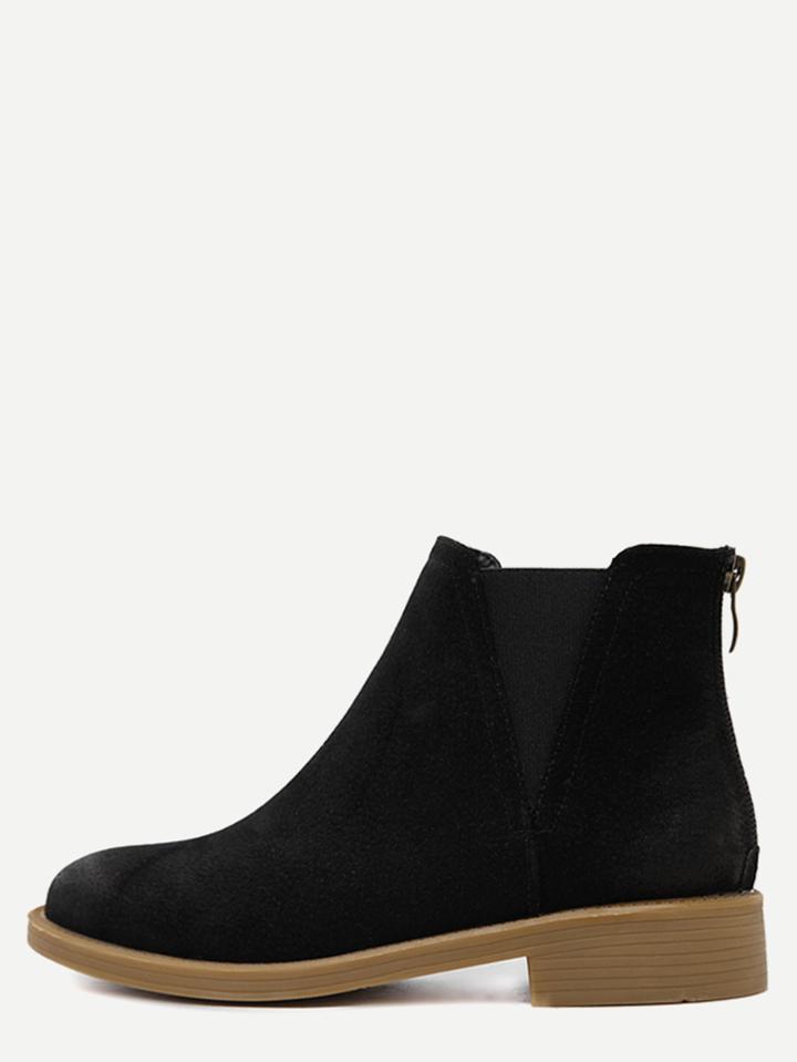 Romwe Black Back Zipper Distressed Chelsea Boots