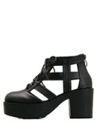 Romwe Black Round Toe Hollow Lace-up Chunky Sandals