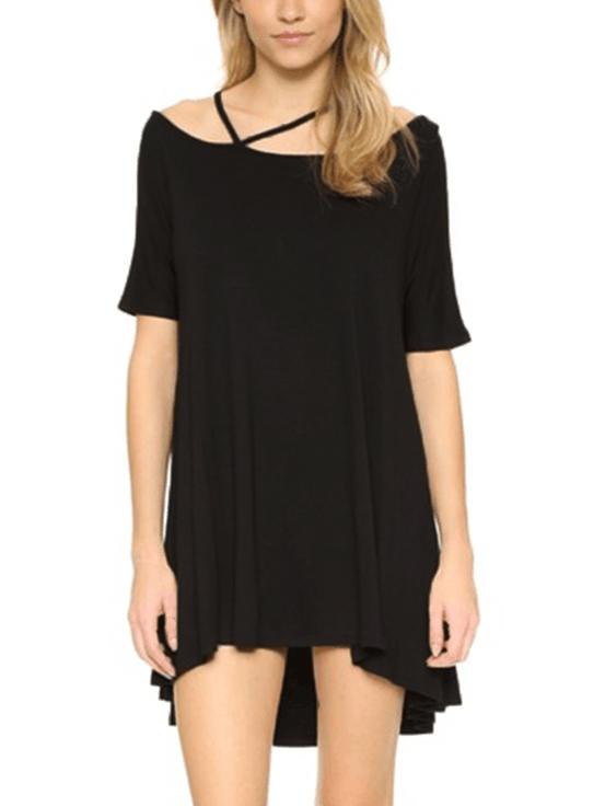 Romwe Black Halter Neck High Low Casual Dress