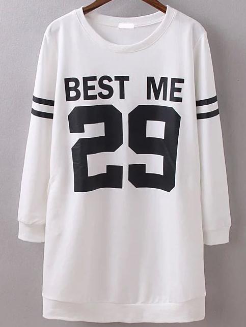 Romwe White Oversized Number Print Pockets T-shirt Dress