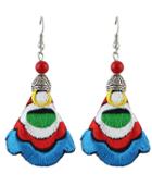 Romwe Blue Embroidered With Bead Silver Dangle Earrings