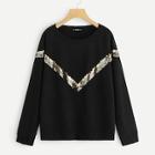 Romwe Plus Sequin Patched Raglan Sleeve Sweatshirt