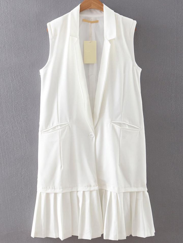 Romwe White Single Button Pleated Hem Vest