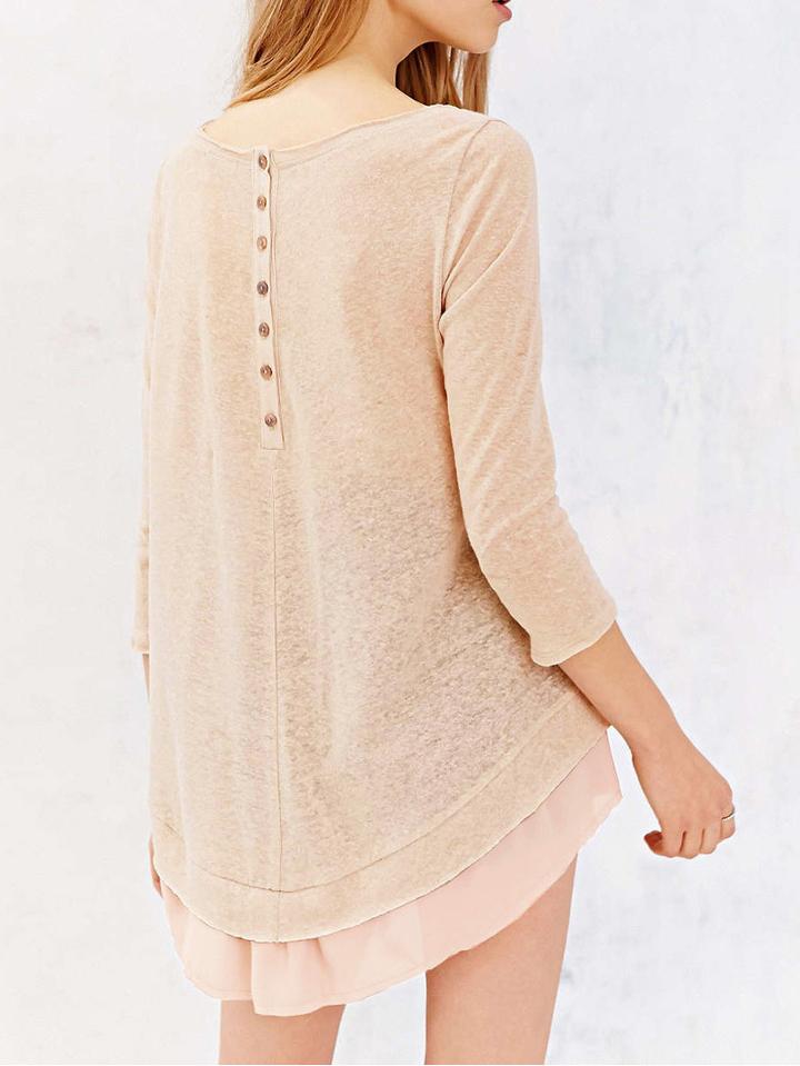 Romwe Pink Chiffon Hem Buttons Dress