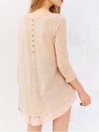 Romwe Pink Chiffon Hem Buttons Dress