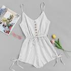 Romwe Button Detail Knot Striped Cami Romper