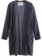 Romwe With Pockets Knit Loose Grey Cardigan