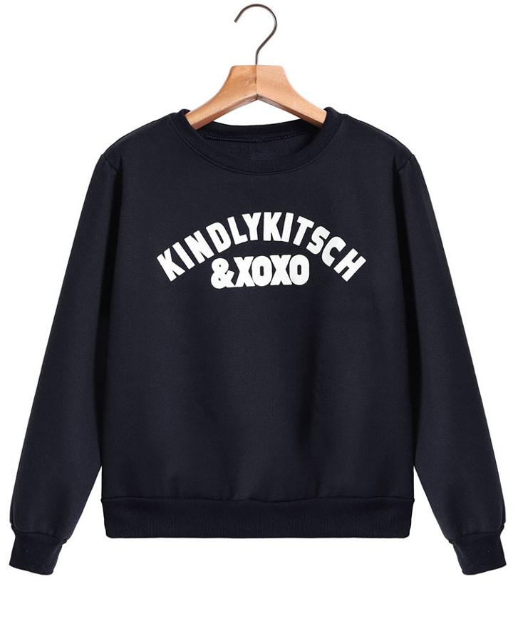 Romwe Xxoo Print Crop Black Sweatshirt
