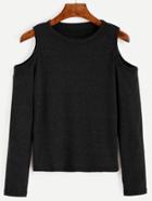 Romwe Black Open Shoulder Knit T-shirt