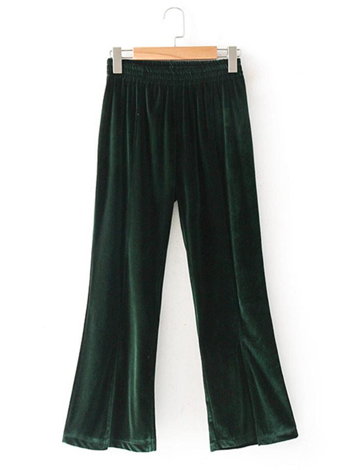 Romwe Elastic Waist Velvet Pants