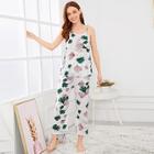 Romwe Leaf Print Cami Top & Pants Pj Set