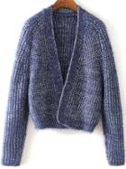Romwe Blue Collarless Open Front Raglan Sleeve Cardigan