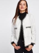 Romwe Fringe Trim Button Up Blazer