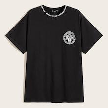 Romwe Guys Lettering Neck Graphic Print Tee