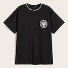 Romwe Guys Lettering Neck Graphic Print Tee