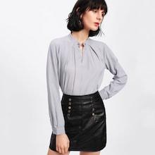 Romwe Metal Bar Pleated Detail Shirt