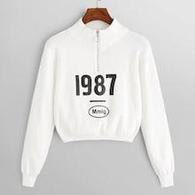 Romwe Letter Print Quarter Zip Sweater