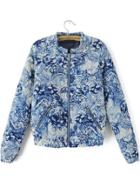 Romwe With Zipper Blue And White Porcelain Print Coat
