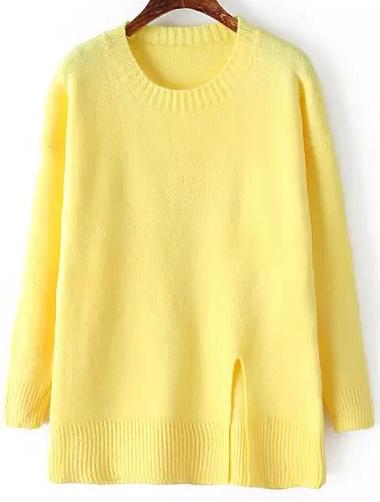 Romwe Split Loose Yellow Sweater