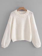 Romwe Faux Pearl Embellished Raglan Sleeve Sweater