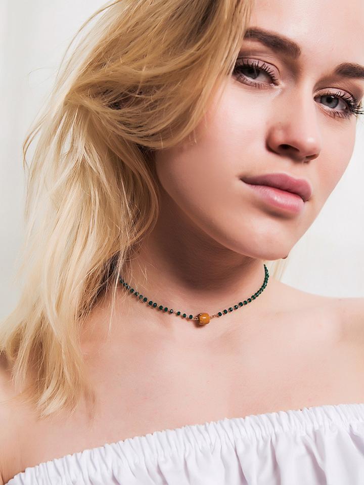 Romwe Gemstone Beaded Necklace