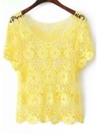 Romwe Hollow Floral Crochet Lace Yellow Blouse